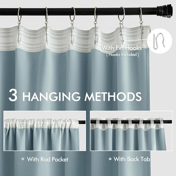 MIULEE Slate Blue Back Tab Blackout Curtains 52x90 Inch Long 2 Panels Set | Rod - Image 3