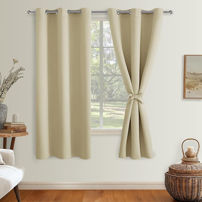 Blackout Curtains for Bedroom, Light Beige, 38 x 72 Inch, 2 Panels | Light - Image 8