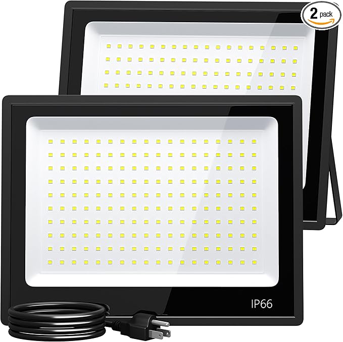 XXBSAZ 150W LED Flood Light Outdoor, High Output Plug-in & Hardwired Security Work Light, IP66 Waterproof 6500K Daylight for Large Yards, Workshops & Barn Exteriors (2 Pack)