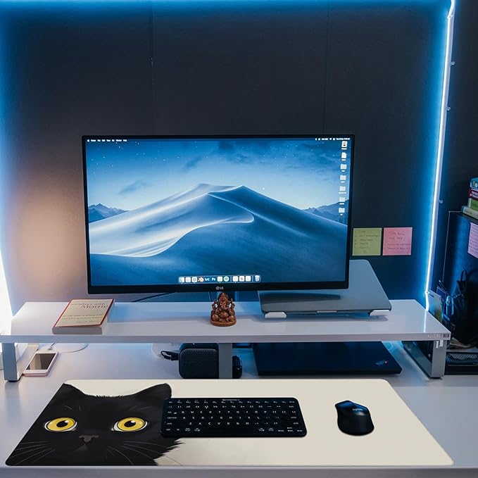 Eflxamz Desk Pad,Black Cat Desk Mat,Cute Cat Large Gaming Mouse Pad for Desk,Extended Big Computer Keyboard Mouse Pad with Non-Slip Base and Stitched Edge,35.4"x15.7"