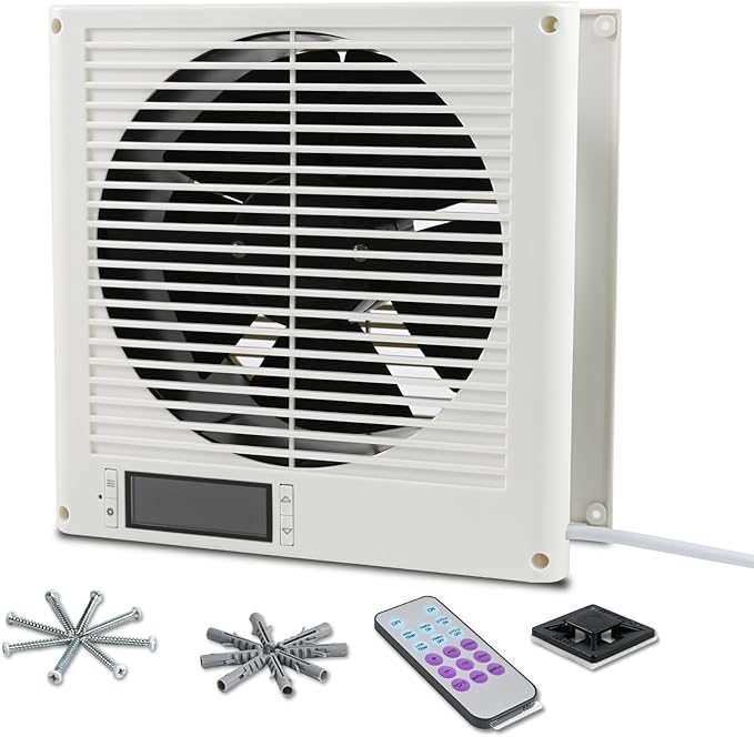 Thiadrs Room to Room Fan 8" Air Vent Fan, 10-Speed Quiet Airflow Through-the-Wall Fans, 380CFM, EC Motor In-Wall with Temperature and Timer Setting for for Laundry, Kitchen and Workshop