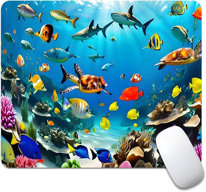 Underwater World of The Ocean Square Mouse pad, Texture, Waterproof, Anti Slip Rubber Base, Computer Mouse pad, Laptop Mouse pad
