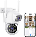VORGUT Security Camera Outdoor Wireless, Dual Lens 2K (3MP+3MP) 355° PTZ Home Security WiFi Camera Outside Surveillance Indoor, 2.4G WiFi, PIR Human Detection, Auto Tracking, Color Night Vision, White