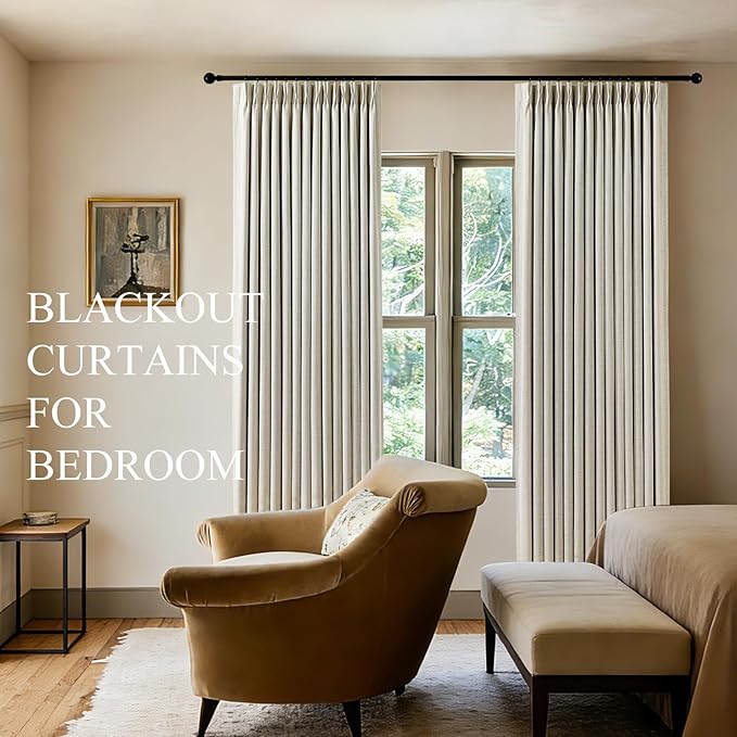 Pinch Pleated Linen Curtains 100% Blackout 84 Inches Long - Image 2