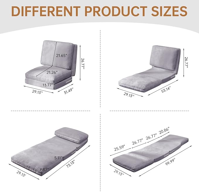 Cvortll 4-in-1 Folding Sofa Bed, Memory Foam Bean Bag Chair, Large Convertible - Image 2