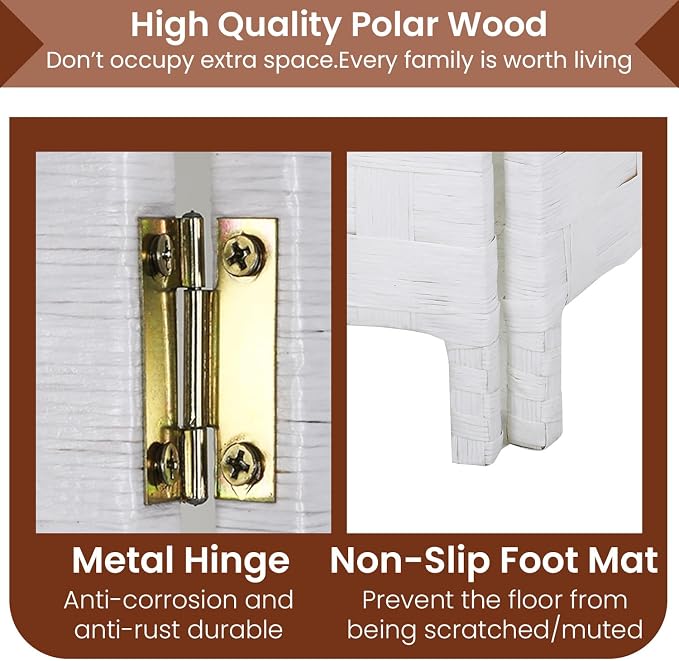 Dopinmin White Room Divider Wall Divider 6FT 4 Panels Dressing Screen | Wood - Image 4