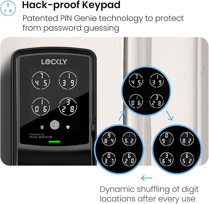 Lockly Secure Plus, Keyless Entry Door Lock, Smart Locks for Front Door, Smart Lock Deadbolt, PIN Genie® Keypad, 3D Biometric Fingerprint Sensor, Auto Lock Smart Door Lock
