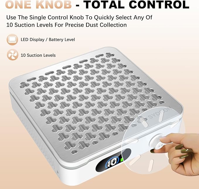 Nail Dust Collector | 1000PA Cordless Nail Dust Collector Nail Tech | 10 Speed Levels | Low Noise & Strong Suction | Reusable Filter, 10 Pads + Nail Dust Brush | for Acrylic Nails, Salon & Home-White