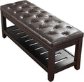 LOULENS 44'' PU Storage Bench, End of Bed Bench, Dark Brown | Solid Wood Frame by LOULENS