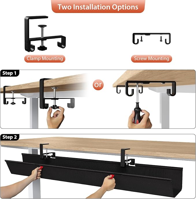 Univivi No Drill Under Desk Cable Management Tray, 48 inch Cable Management | - Image 6