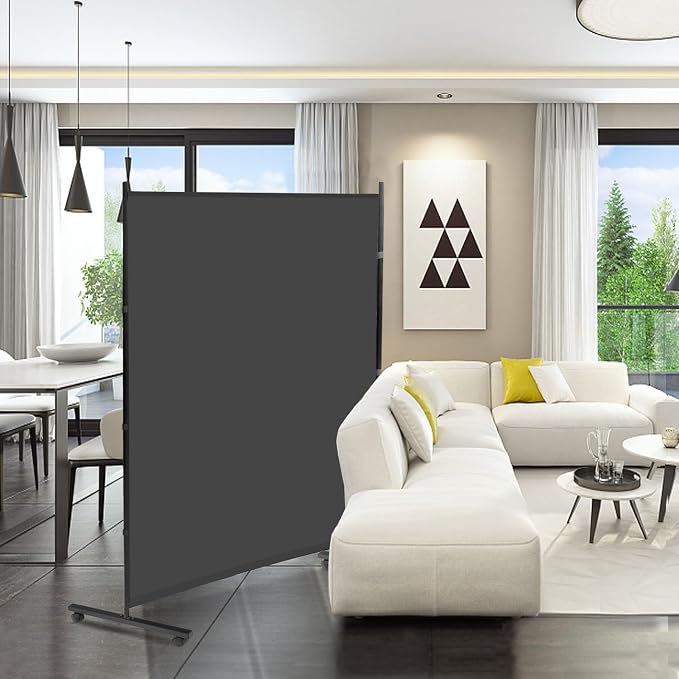 MAYOLIAH Large Single Panel Room Divider 71”W x 75”H Rolling Privacy Screen | - Image 3