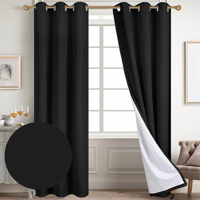 Diraysid 100% Blackout Curtains Black Linen Curtains - Image 2