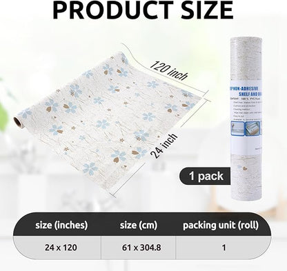 RAY STAR 24X120 Inch Shelf Liner for Kitchen Cabinets, Non-Adhesive Cabinet Liner Washable, PVC Drawer Liner for Dresser Non-Slip Bathroom (Floral)(1 Roll)