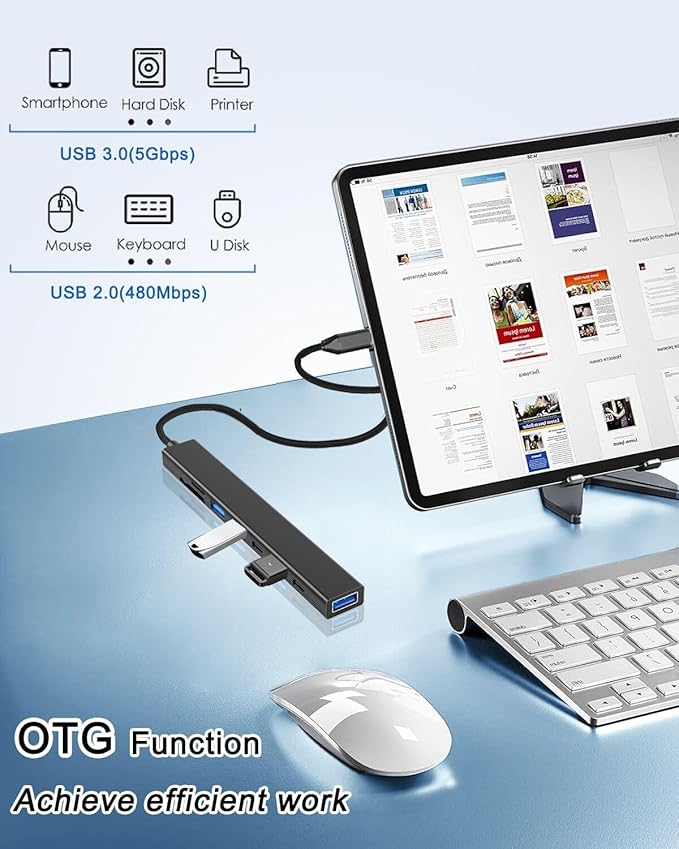 VIENON USB C Hub USB Hub 3.0 with SD Card Reader(8-in-1), USB Extender with Memory SD/Micro SD Card Reader, for Laptop, PC, MacBook, iPad Pro, iMac-Aluminum