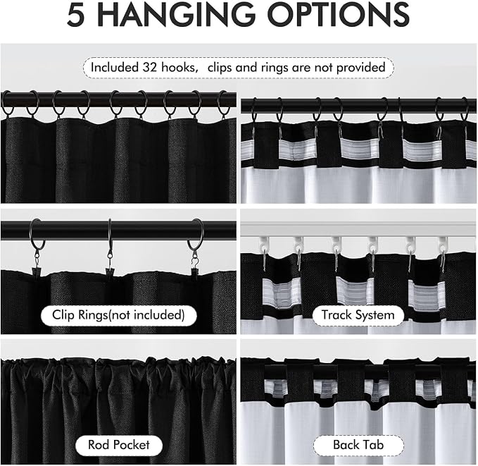 MIULEE 100% Blackout Back Tab Pleat Linen Curtains 50" Wx108 L, Thick Faux Linen - Image 6