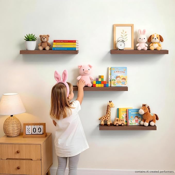 BAYKA Walnut-Like Floating Shelves 15.7in, 3 Pack, Wall Mounted Wall Decor | - Image 4