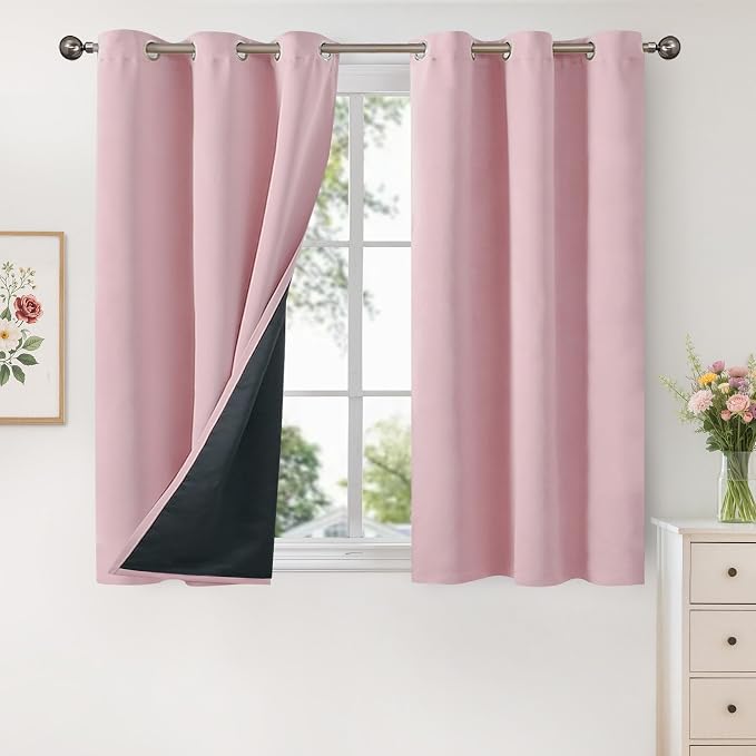 YoungsTex Light Pink 100% Blackout Curtains 48 Inch Length, Thermal Insulated by YoungsTex