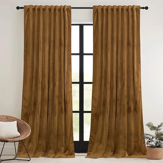 RYB HOME Velvet Curtains 102 inches Long, Extra Long High Ceiling Curtains | - Image 2