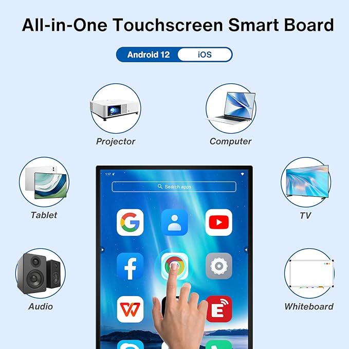 JYXCN Smart Board, 49" Digital Whiteboard, Electronic Smartboard for Classroom Office Home, Screen Mirroring from Android and iOS for Live Streaming (Board Only)