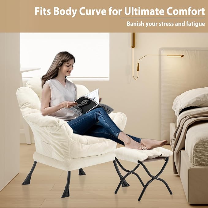 Youtanic Lazy Chair with Folding Ottoman, Accent Chair Plush Upholstered with - Image 5