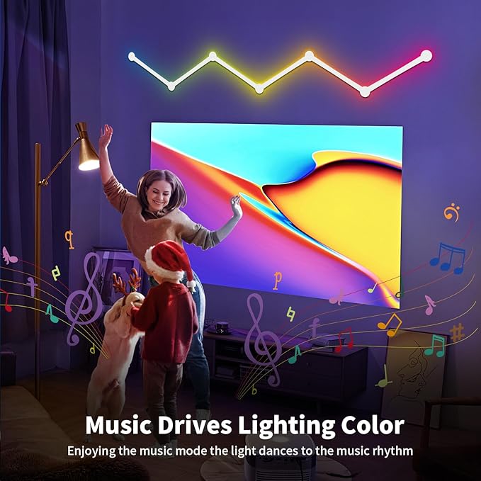 Phylosal Smart WiFi LED Wall Lights, 16M+ Color Dimmable Gaming Light Works with Alexa and Google Assistant, Music Sync, DIY and Timer Feature, RGB Light Bars for Gaming Room, Bedroom (6 Pcs,White)