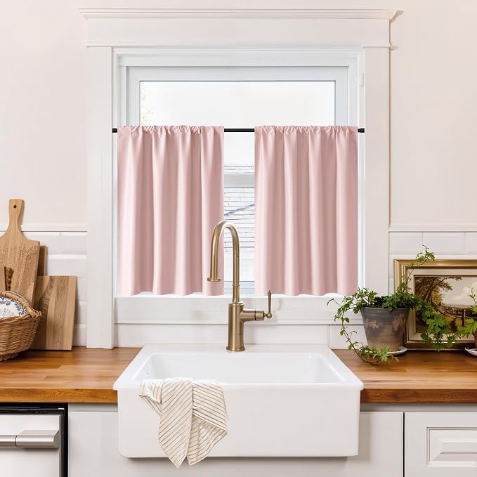 RYB HOME 100% Blackout Basement Curtains 24 inches Long, Heat & UV Blocking | by RYBHOME