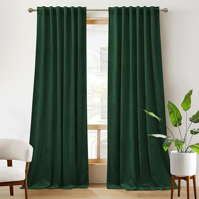RYB HOME Hunter Green Velvet Blackout Curtains 84 inches by RYBHOME