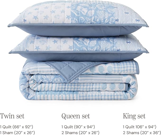 Queen Quilt Set-3 Pieces Soft Bedding Lightweight Floral Patchwork Coverlet | - Image 8