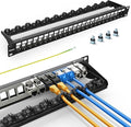PBAEGAV 24 Port Patch Panel Blank UTP/STP 1U 19" Keystone Patch Panel with Cable Management and Support Bar Compatible with LC/SC/ST/FC/USB/HDMI Keystone Jack(24 Port StyleB)