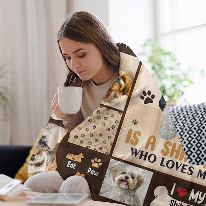 Dog Blanket Cute Shih Tzu Pet Animal Print Throw Blankets for Couch Sofa Bed Stuff Decor Lightweight Soft Cozy Fleece Plush Warm Flannel Bedding Gifts for Baby Boys Girls Kids Adults Lover 40"x50"