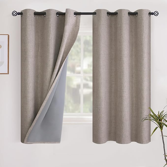 YoungsTex Burlap Short Linen Blackout Curtains 40 Inch Length by YoungsTex