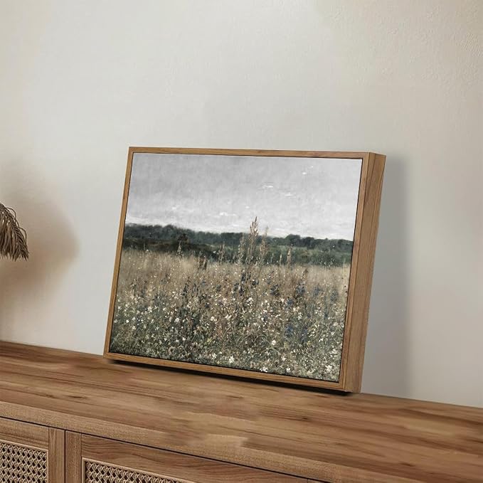 OIQArtOIQ Vintage Framed Wall Art Wildflower Field Meadow Canvas Art Prints - Image 5