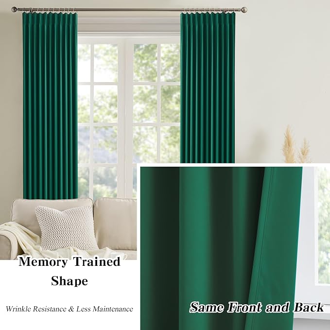 Emerald Hunter Green Curtains 102 Inches Long 2 Panels Set, Custom Viral Pleat - Image 6