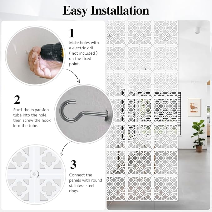 12PCS Hanging Room Divider Wall Screen Panel Room Divider Panels -Flower | - Image 4