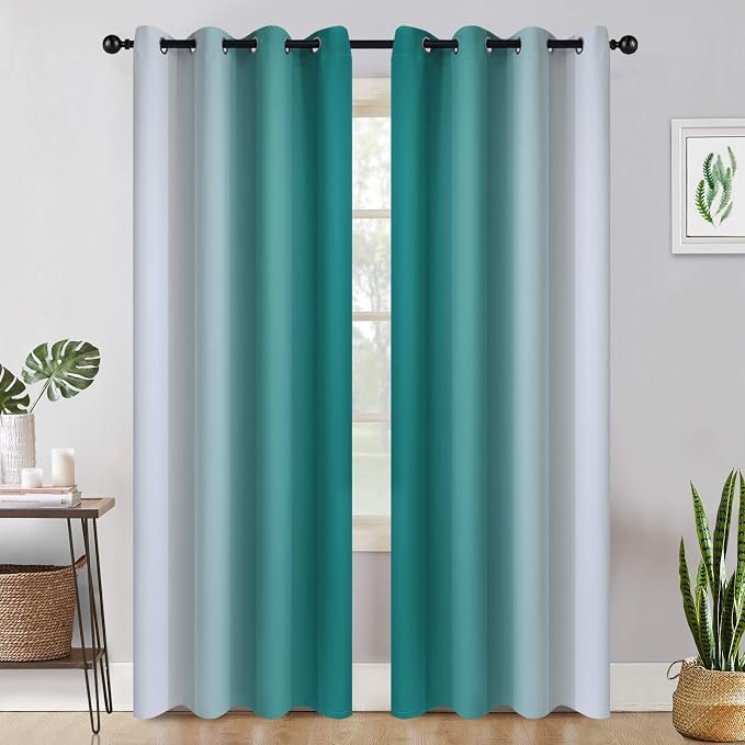 COSVIYA Grommet Ombre Teal Room Darkening Curtains 84 inch Long - Image 2