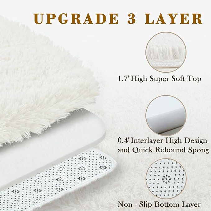 5x8 Cream Shag Area Rug for Living Room, Fluffy Plush Carpet | Non-Slip Large - Image 5