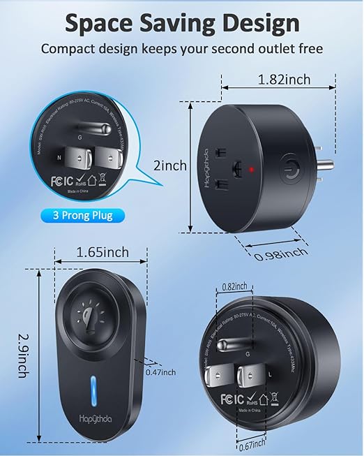 HAPYTHDA Remote Control Outlet,15A/1500W, 500 Feet RF Range Remote Light Switches Kit, No Wiring Needed Wireless Remote Outlet for Light, Small Electrical Appliance, with Anti-Surge 4000V, Black