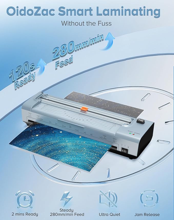 OidoZac 13 Inch Laminator Machine with 20 Laminating Sheets, 11x17 Hot & Cold laminator for Teachers 10 in 1 with Auto Paper Feed, Never Jam Technology Personal Laminator for Home Office School