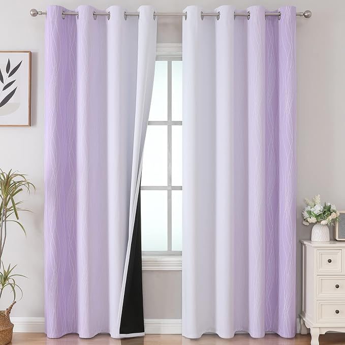 Lilac and Greyish White Ombre Blackout Curtains Living Room 90 Inches Long | by ESTELARTEXTILER