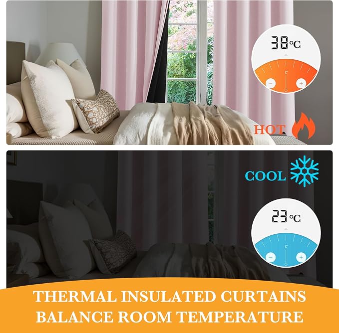RYB HOME 100% Blackout Bedroom Curtains, Thermal Insulated Curtains | Heat & UV - Image 5