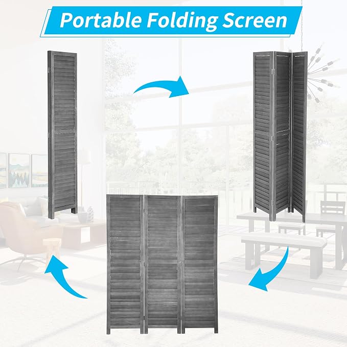 BLKMTY Room Divider 3 Panel Privacy Screen Folding Screen Tall Wood Dividers - Image 3