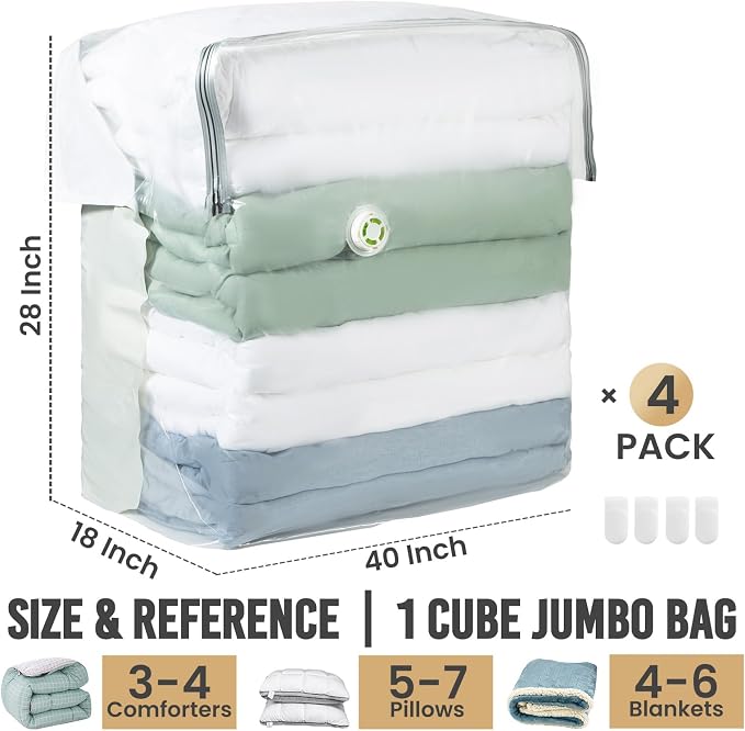 TAILI Vacuum Storage Bags 4 Pack, Extra Large Cube, Cream | Super Jumbo Vacuum - Image 2