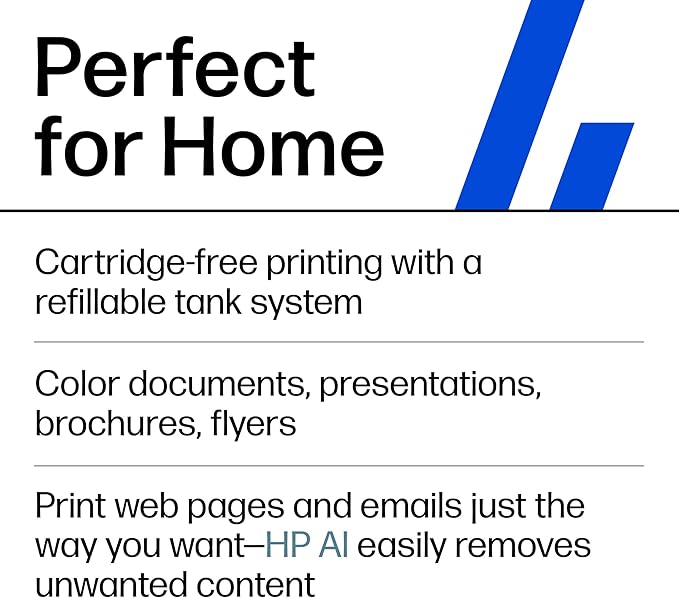 HP Smart Tank 5000 Wireless All-in-One Ink Tank Printer, Scanner, Copier with 2 Years of Ink Included, Best-for-Home, Cartridge-Free, Refillable, AI-Enabled (5D1B6A)