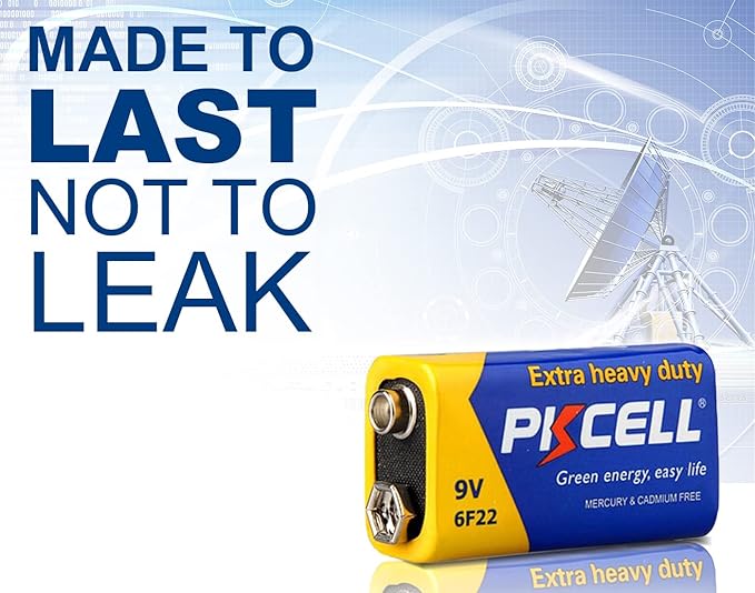 PKCELL 9V Batteries, 10 Pack 9 Volt Batteries Carbon Zinc, 9V Battery for Smoke Detector, Alarms, 6F22 Square Battery