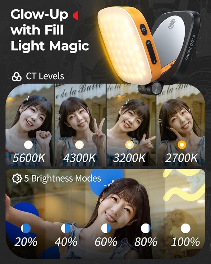 SmallRig Magnetic Selfie Light for iPhone, Phone Light with a Mirror, Instant Attachment for MagSafe, for Selfies, Video Conference, Vibe P48 Bumblebee Edition - 5513