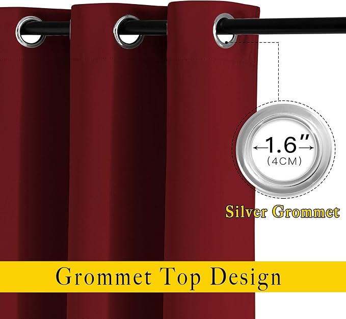 NICETOWN Burgundy Red Blackout Curtains 90 inches Long, Grommet Thermal - Image 2