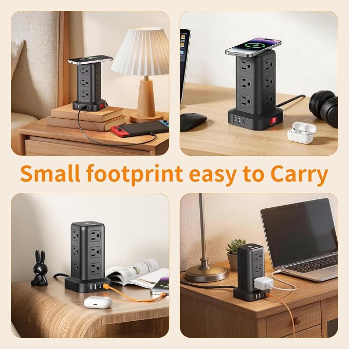 Extension Cord with Multiple Outlets, SMALLRT Power Strip Tower, Outlet - Image 7