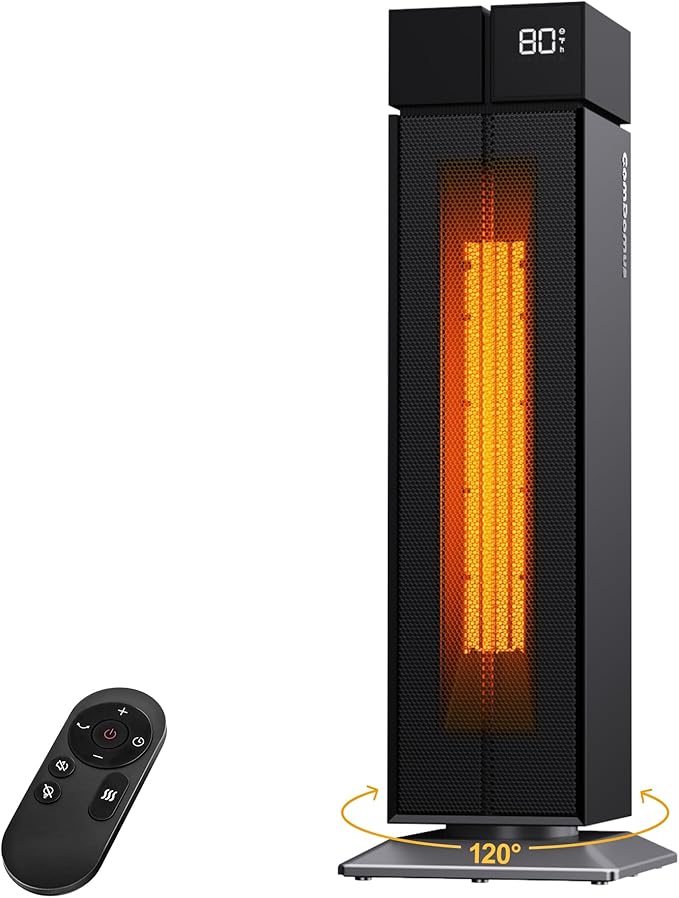 ComDomus Space Heater Large Room, 25” Electric Room Heaters for Indoor Use with 120° Oscillation, 3 Heat Levels, 3 Modes, Multiple Safety Protections, 12H Timer, Black Ceramic Tower Heater for Bedroom