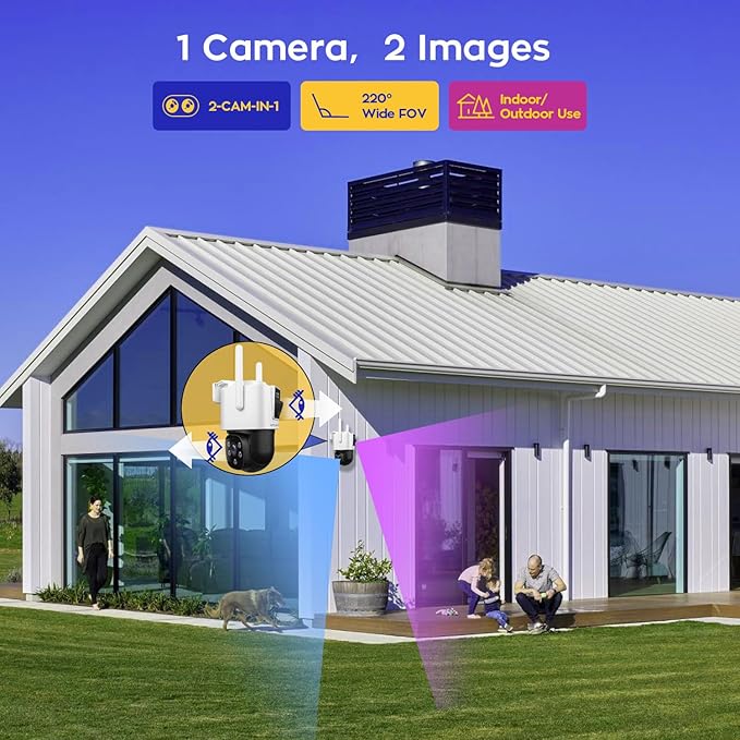 xmartO [2-in-1 CAMs 8-View WiFi 6 Mesh PTZ Security Camera System Outdoor Wireless, 4X Dual-Lens CAM, 16CH 4K Long Range WiFi6 Surveillance NVR Kit, 4MP PTZ Home CCTV Set w. 500GB HDD, No Monthly Fee