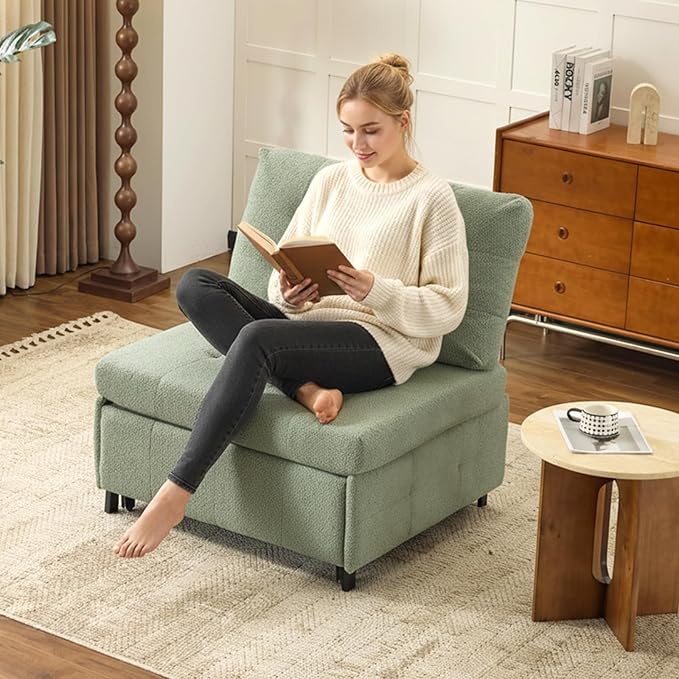 VINGLI Convertible Sofa Bed Tufted Teddy Fleece Sleeper Chair Bed Couch Armless - Image 8
